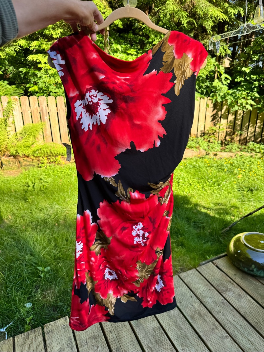 Dress Barn Black Midi Dress with Red Floral Print - Picture 7 of 7